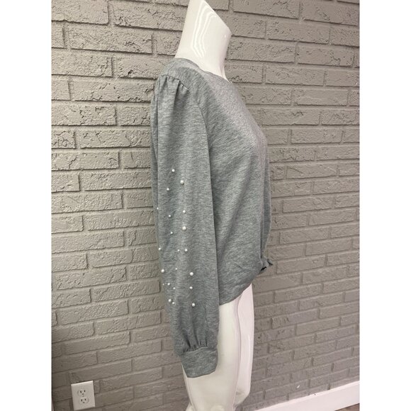 Skonhet Women Gray Faux Pearl Long Sleeve Tie Front Top Size M - Picture 4 of 8